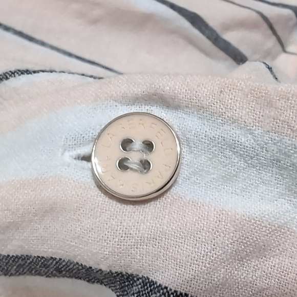 Karl Lagerfeld Spread Collar Peach Grey Striped Linen Blend Button Up Medium - Picture 4 of 7